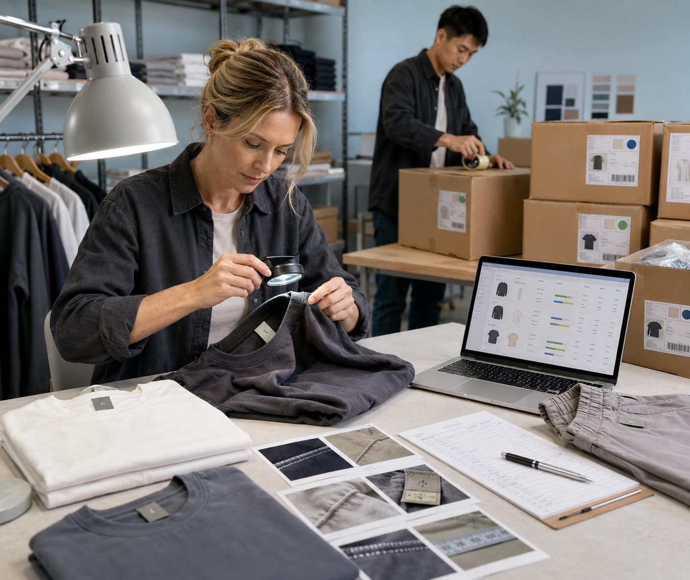 Fashion restock sourcing workflow with QC and consolidation in China